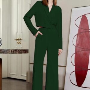 kotty women's solid relaxed fit full sleeve co ord blazer and trouser set.