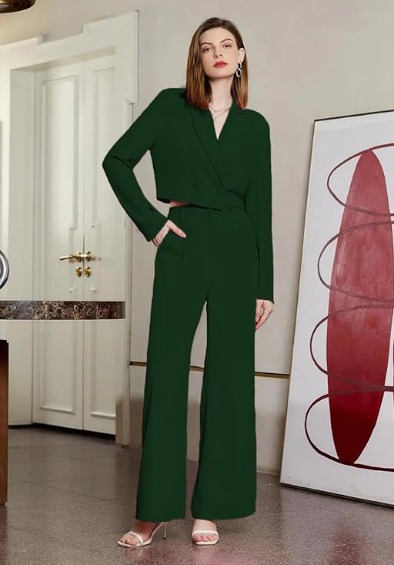 kotty women's solid relaxed fit full sleeve co ord blazer and trouser set. kotty women's solid relaxed fit full sleeve co ord blazer and trouser set.